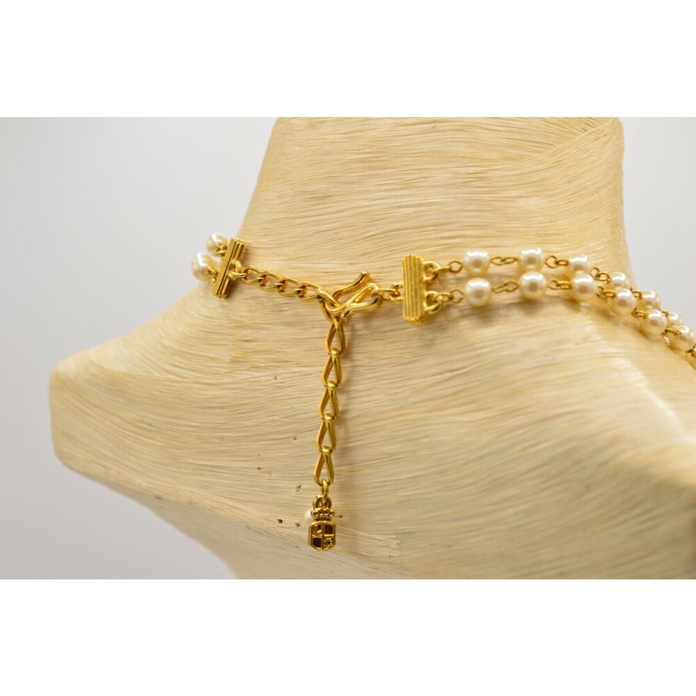 Liz Claiborne Vintage Collar Necklace Multi-Chain Pearl Gold Chain Signed BinY - Picture 6 of 12
